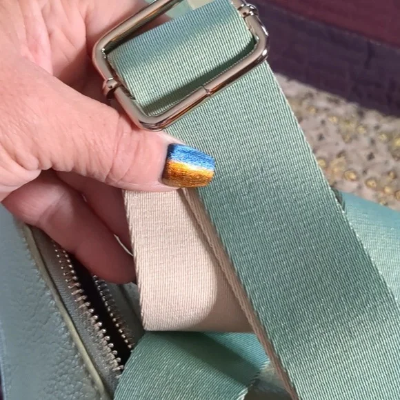 PINK STIX* sage green vegan crossbody adj. strap, dust bag zip top, 2 inside pkt - Picture 12 of 13